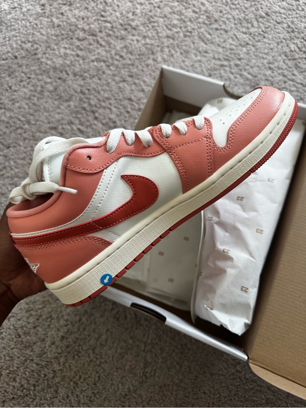 Nike Low-Top Sneaker in Coral and White with Red Swoosh